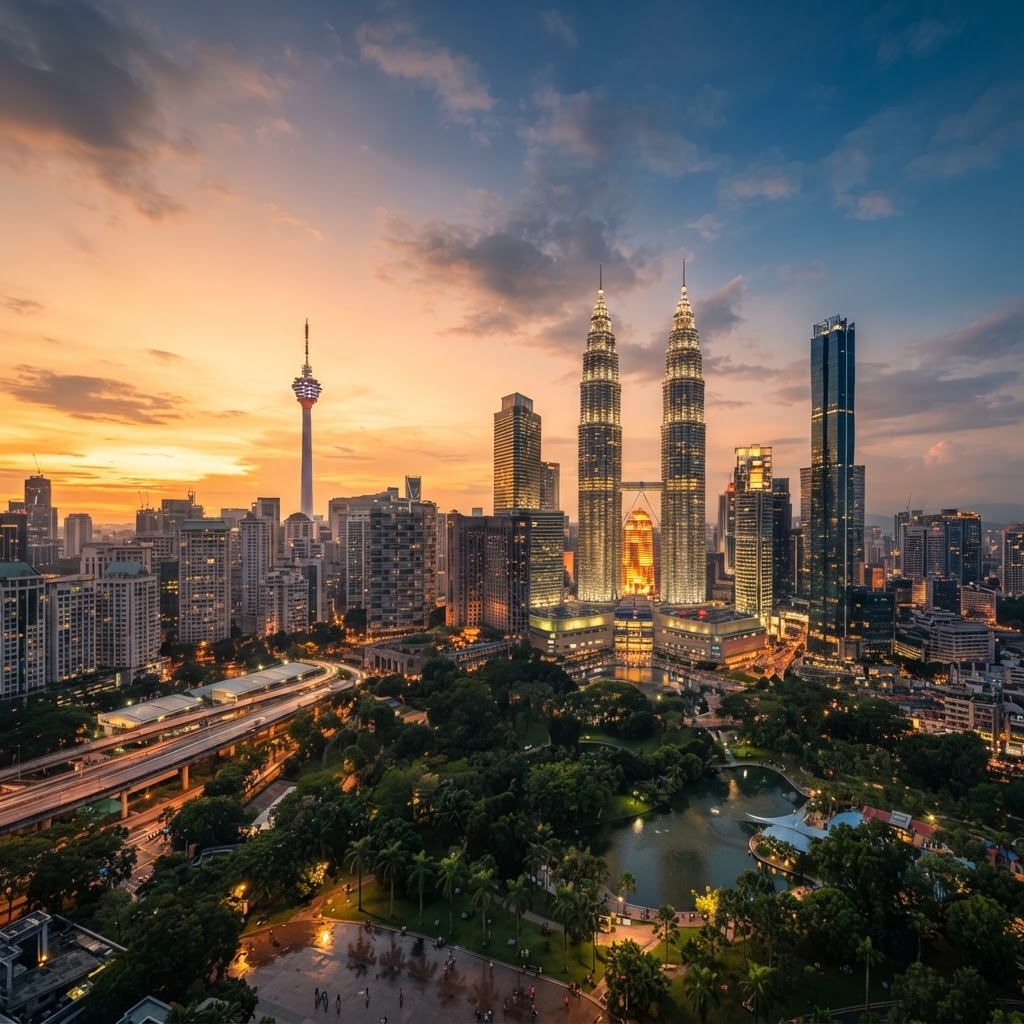 Kuala Lumpur city skyline at golden hour